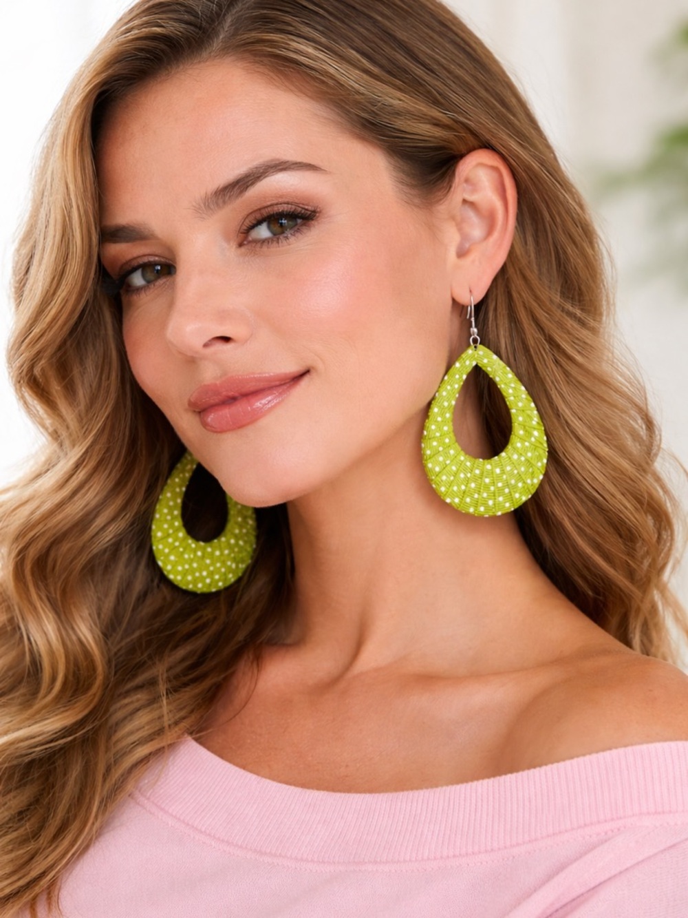 Lime Green Polka Dot Teardrop Earrings | Lightweight Statement‎